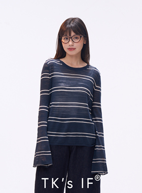 TK'sIF【饭田桥】夏日条纹喇叭袖针织空调衫