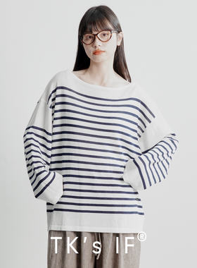 【牛久】和纸纱混纺经典条纹一字领上衣