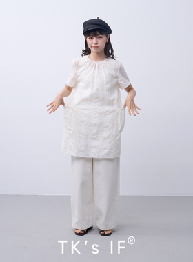 【池袋】棉锦立体绣花格子大口袋连衣裙