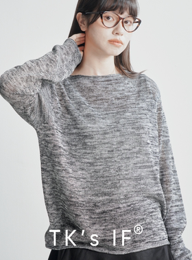 【朝来】天丝亚麻混纺花色纱线一字领慵懒风针织上衣