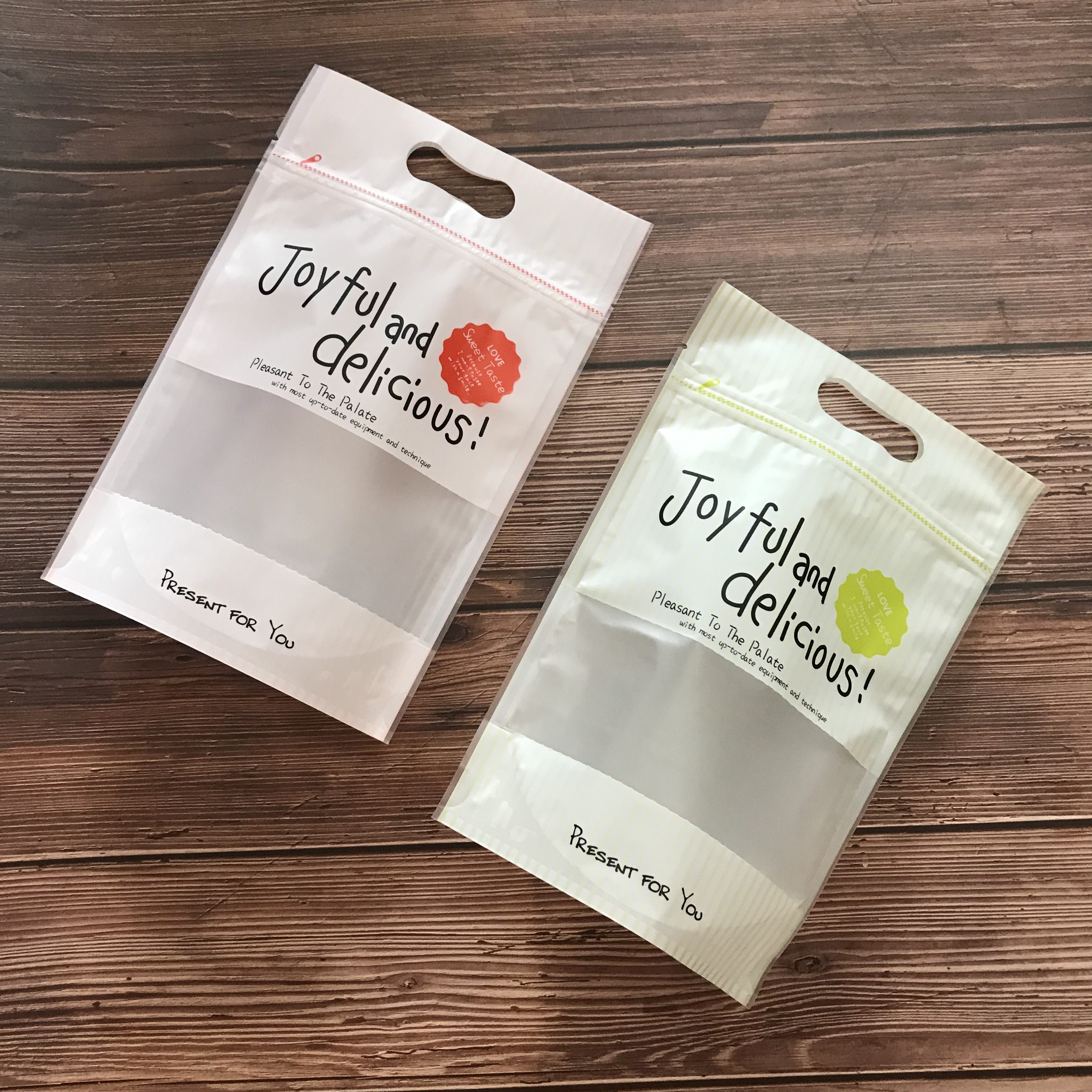 新品 愉悦与美味拉链可直立高档面包饼干曲奇牛扎糖食品袋 100个