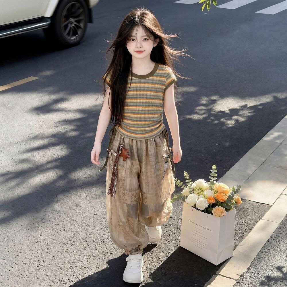 女童夏季套装2026新款洋气韩版儿童夏天薄裤子女孩夏装时髦两件套