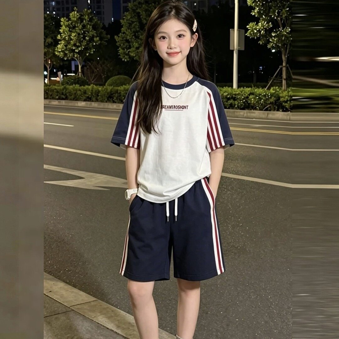 纯棉上衣女童夏季新款薄款短袖恤儿童运动套装