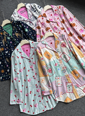 pjs纯棉磨毛睡裙女士家居服春秋冬季新款大码女长袖睡裙高个子