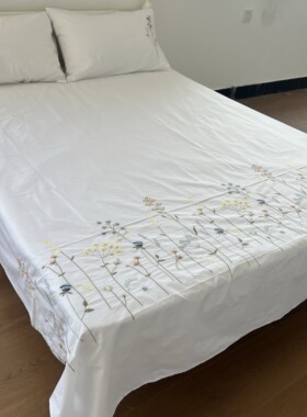 尾单处理！外贸出口白色绣花床单单件全棉斜纹纯棉刺绣双人睡单