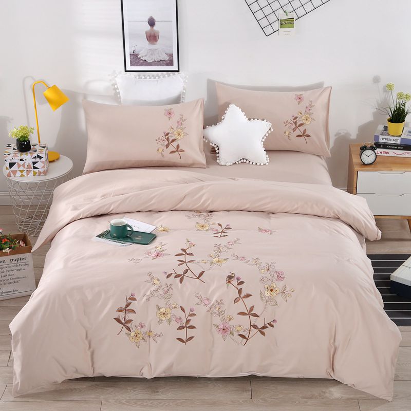 外贸出口尾单绣花被套刺绣三件套