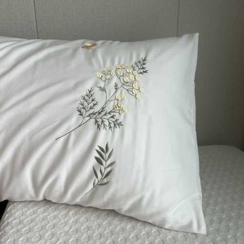 精美！外贸白色全棉绣花枕套纯棉家用刺绣枕头套加厚枕袋一对装