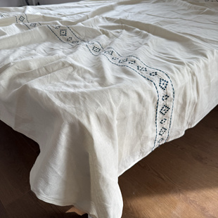 重磅 外贸100%亚麻刺绣床单单件加厚纯麻绣花双人睡单 约2.7斤