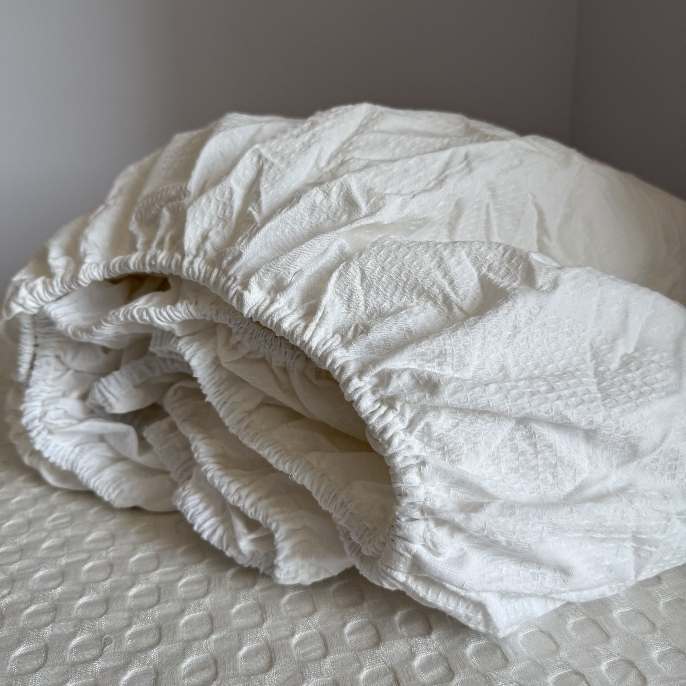 蜂巢提花！外贸全棉华夫格床笠单件纯棉加厚白色席梦思床垫套床罩