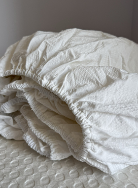 蜂巢提花！外贸全棉华夫格床笠单件纯棉加厚白色席梦思床垫套床罩