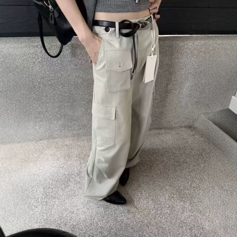Plantale韩版天丝多口袋工装褶皱阔腿裤休闲直筒拖地裤女R6303