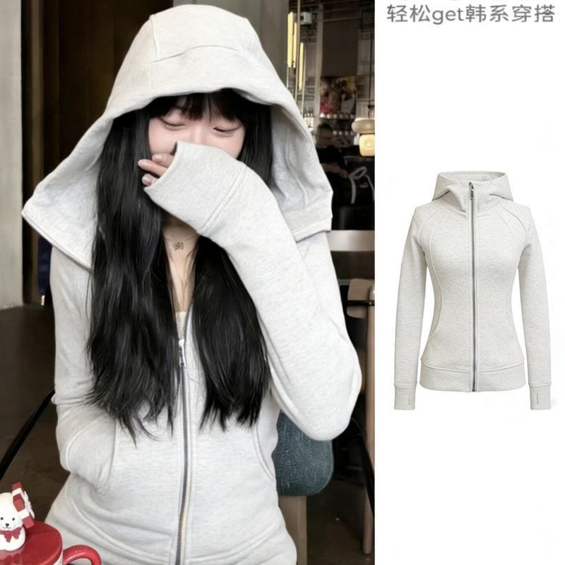 早春修身卫衣外套女正肩收腰瑜伽服上衣春季短款连帽开衫2026新款