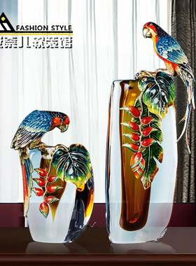 欧式珐琅彩水晶琉璃花瓶摆件