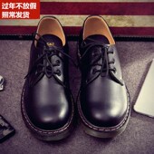 韩版 男圆头低帮英伦风复古小皮鞋 上班小黑鞋 潮流工装 夏季 鞋 马丁鞋