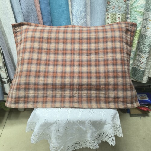 实体店沐瑟新款纯棉四层水洗纱布无印素雅55*80提花格子大号枕巾