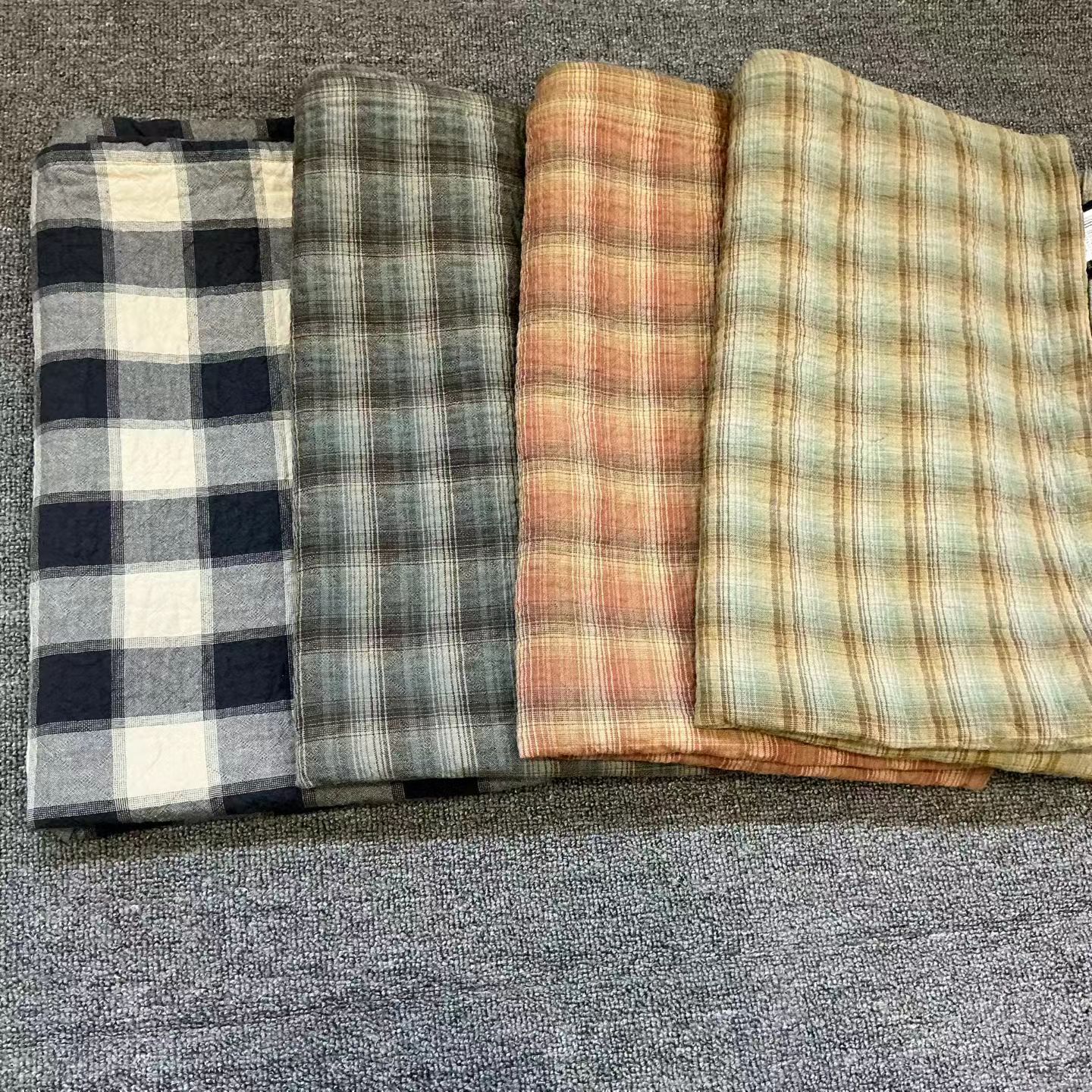 实体店沐瑟新款纯棉三层水洗纱布素雅55*80提花格子柔软大号枕巾