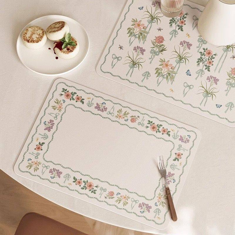 法式碎花皮革餐具杯具垫田园风桌面保护垫防水防油免洗ins高颜值,居家布艺,办公桌垫,淘宝优惠券,粉丝福利购,淘宝优惠卷