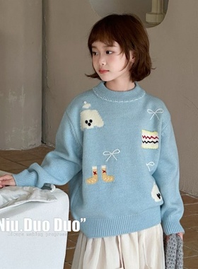 牛哆哆童装2025秋冬儿童蝴蝶结毛衣针织衫女童可爱潮毛线衫15331