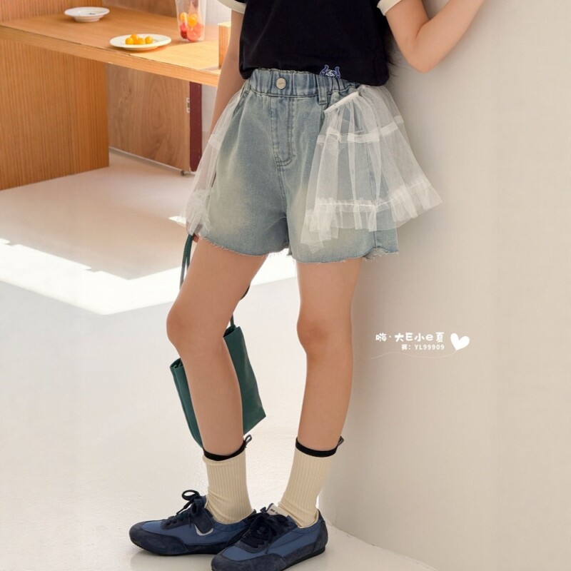 大E小e儿童牛仔短裤2026夏款女童宝宝韩系网纱屁帘洋气裤子99909