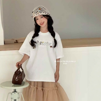 大E小eT恤2026夏新品女童刺绣线字母短袖中大童韩系宽松休闲t8123