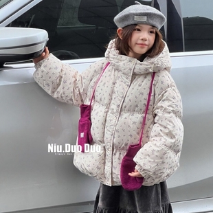 牛哆哆儿童羽绒服2025冬女童加厚外套短款韩系小碎花潮上衣65153