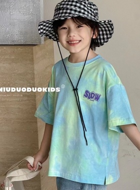 牛哆哆2024夏新款儿童宽松短袖男童扎染T恤女童韩版洋气潮t28681