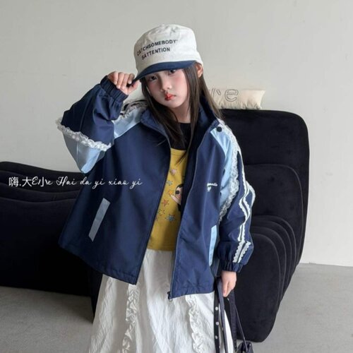 大E小e儿童梭织外套2026秋芭蕾风夹克衫韩版蕾丝拼色女冲锋衣2905