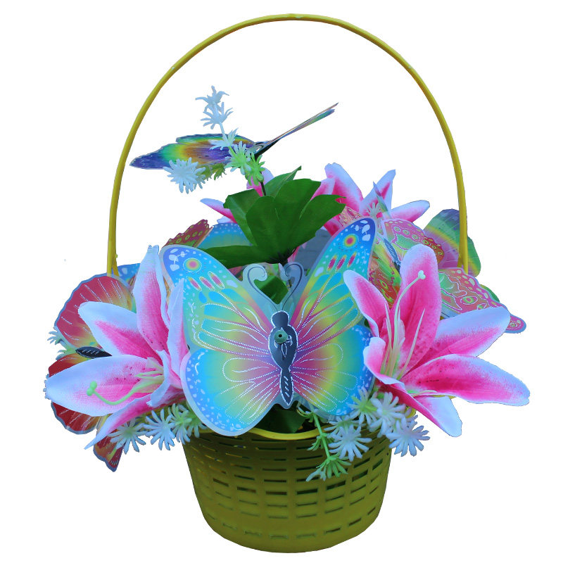 仿真花百合花塑料花蝴蝶祭祀装饰花绢花扫墓花上坟花清明花摆放花