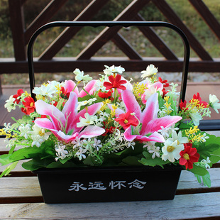 厂家直销清明节花扫墓花绢花菊花篮冬至上坟墓地摆放花陵园祭祀花