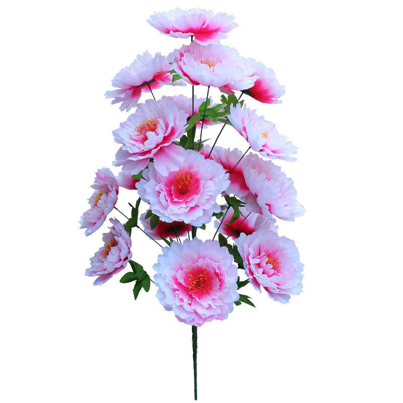 仿真花牡丹大花束1米19头假花清明花插花扫墓花摆放花陵园祭祀花