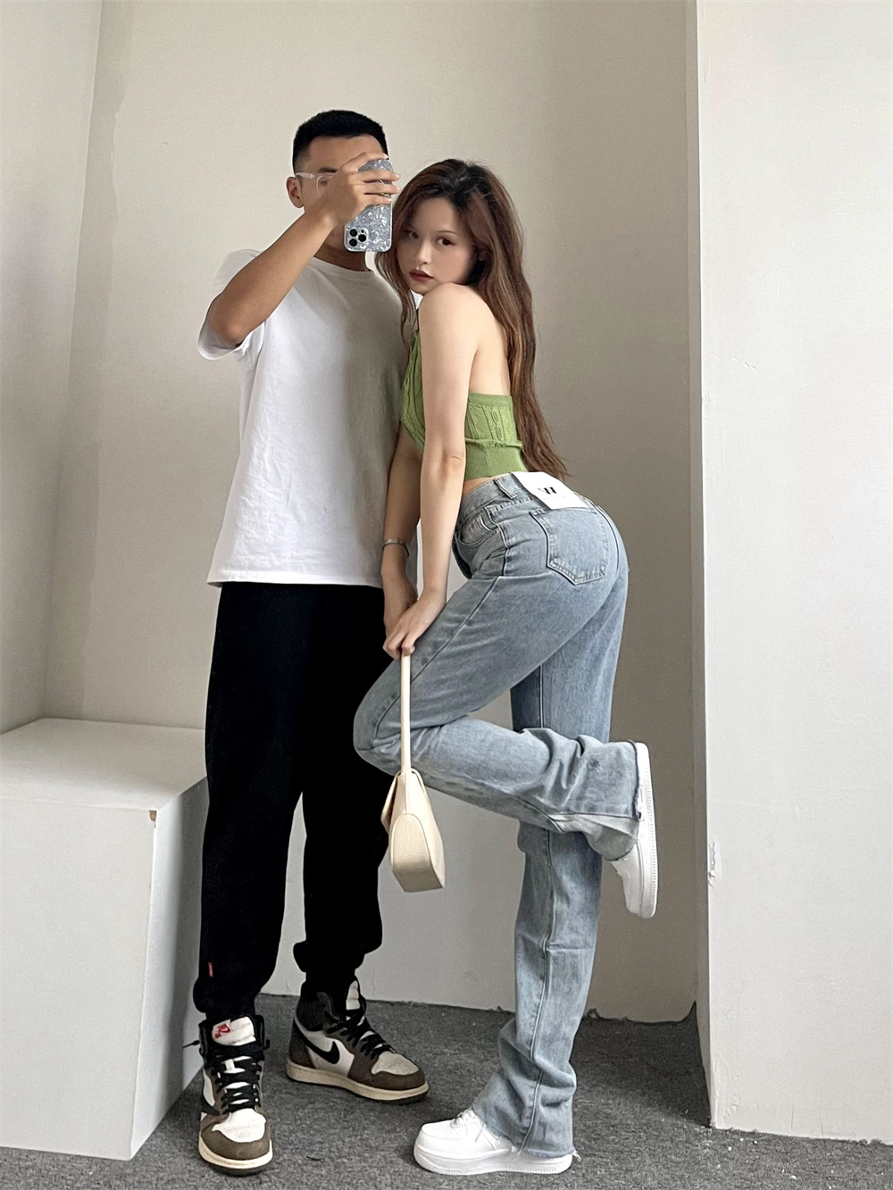 贼好看的浅蓝直筒拖地牛仔长裤女复古显高显腿长神裤
