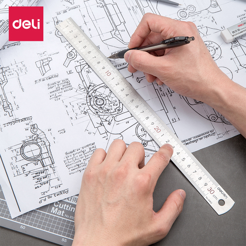 得力8463钢尺 30cm钢尺直尺 30厘米钢制尺子不锈钢直尺测量尺