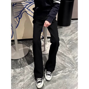 黑色弯刀牛仔裤男款美式高街vibe裤子cleanfit修身显瘦直筒微喇裤