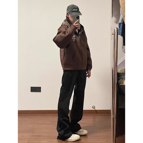 黑色柳叶弯刀牛仔裤男秋冬喇裤子