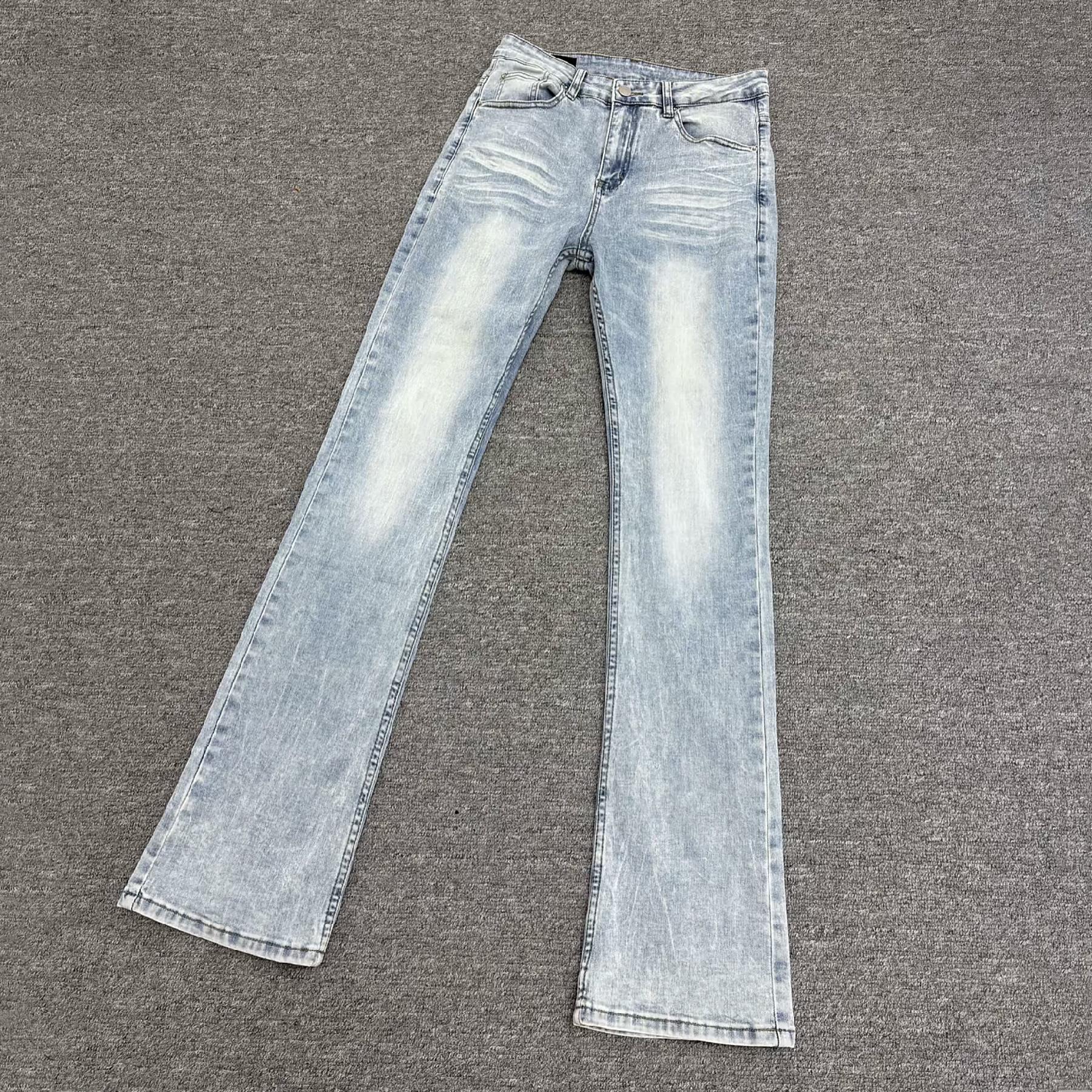 水洗冰蓝闪电纹微喇517牛仔裤男