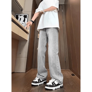 美式cleanfit烟灰色牛仔裤男款夏季舒适透气薄款vibe裤子时尚窄版