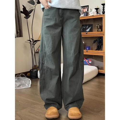 军绿色阔腿工装裤男夏季美式复古