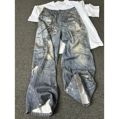 oldschool西海岸嘻哈直筒牛仔裤