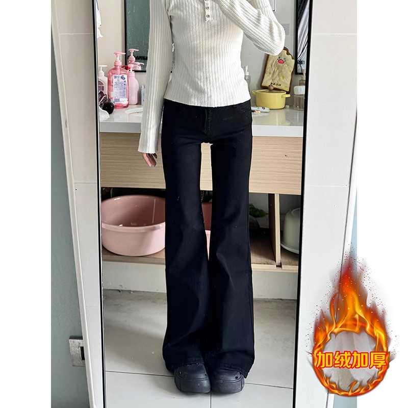 黑色修身显瘦加绒牛仔裤男女秋冬