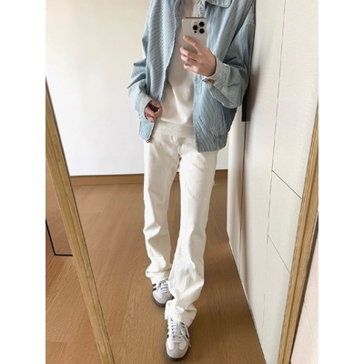 白色弯刀牛仔裤男女款秋冬加绒