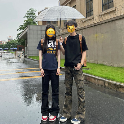 复古迷彩多口袋牛仔裤男夏季显瘦