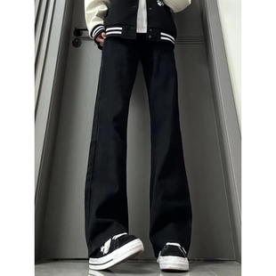 黑色3.0柳叶弯刀国潮牛仔裤男款美式高街vibe直筒裤子修身微喇裤