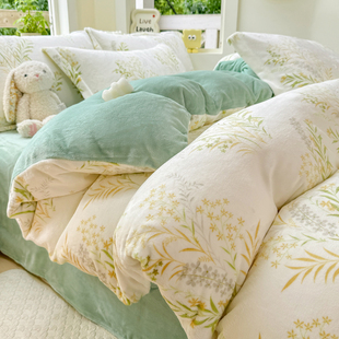 1米8x2米牛奶绒被套一米八乘两米冬款单独加绒被罩1.35床笠四件套