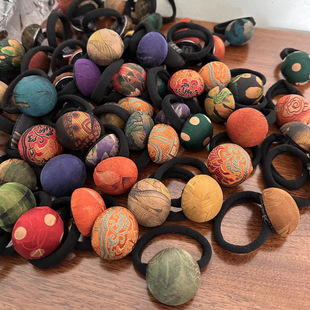 陌上手作 5个装 香云纱中国风简约手工 碎花大球发圈 复古扎发