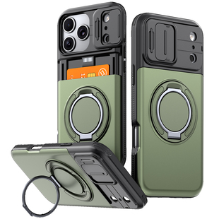 推窗镜头滑盖隐藏式卡包一体适用苹果17promax手机壳指环支架iPhone16e零钱包15pm插卡14pro全包13车载磁吸12
