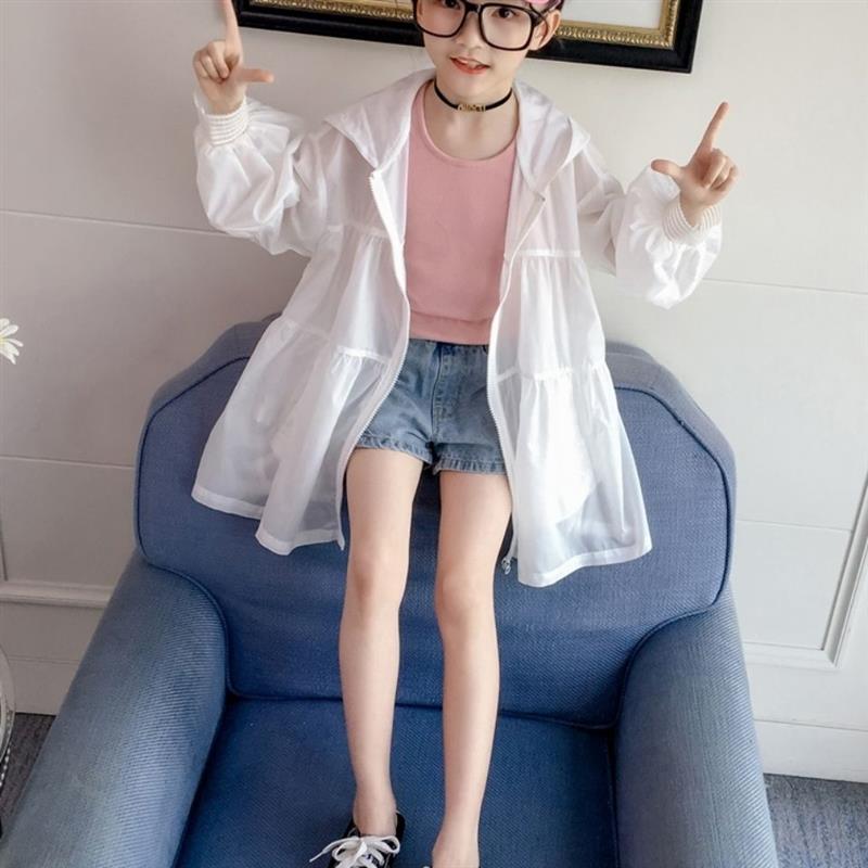 女童防晒衣2025新款夏装中大童轻薄透气外套连帽中长款防晒服女童