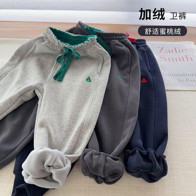【北方刚需一体绒卫裤】中大童加绒运动裤男女童拼色腰保暖长裤