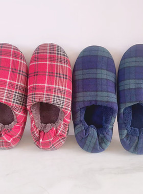 男女通用包跟拖鞋情侣静音地板卧室家居月子鞋柔软舒适秋冬天格纹