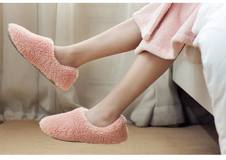 日本纯色毛绒情侣包跟棉拖鞋女软底静音地板室内防滑男秋冬月子鞋
