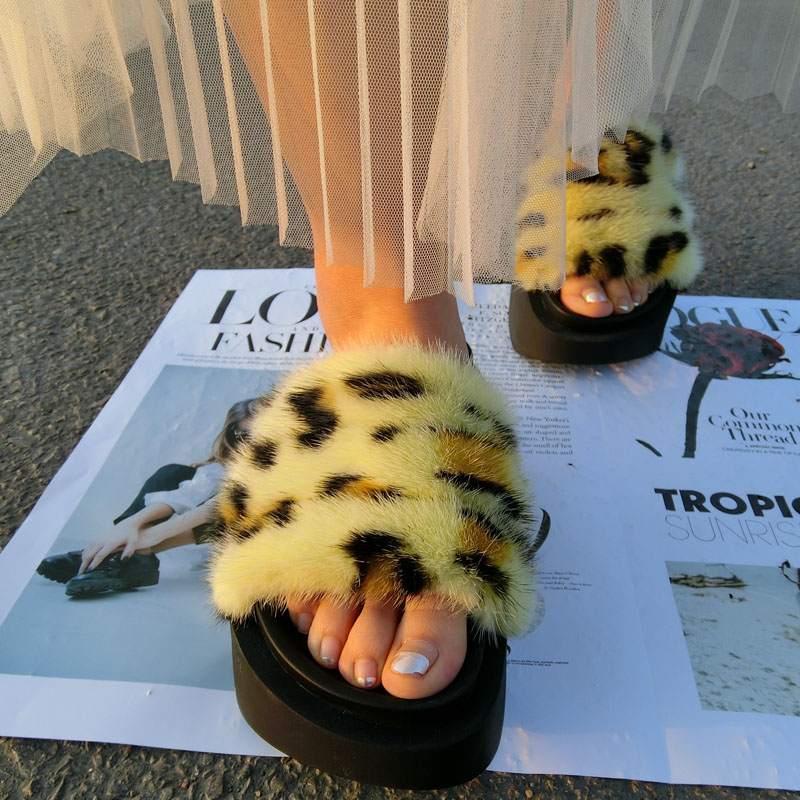 水貂毛增高鞋底三一字带